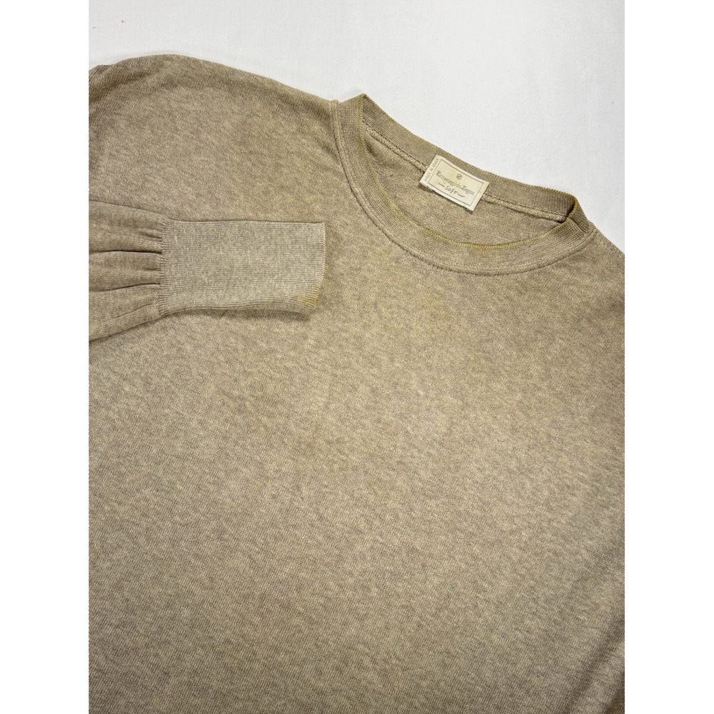 Ermenegildo Zegna Soft Mens Tan Knit Crewneck Sweater Made in Italy Size XL